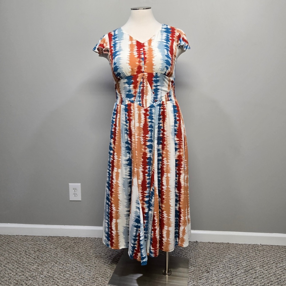 Midnight Velvet Maxi Dress Plus Size 16 Ikat Southwestern Swing Smocked Waist